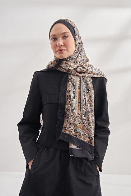 Ethnıc Vual Pashmına Desen Şal - Siyah - 6035-287
