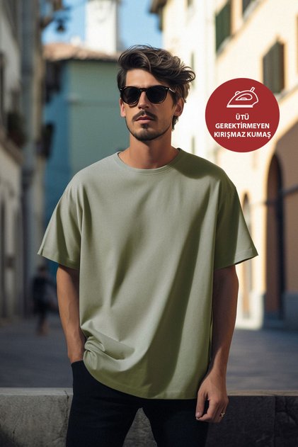Men's Oversize Modal T-Shirt No-Ironing Easy Wrinkle-Resistant Heavy Fabric Basic T-Shirt Bol Wide Fit