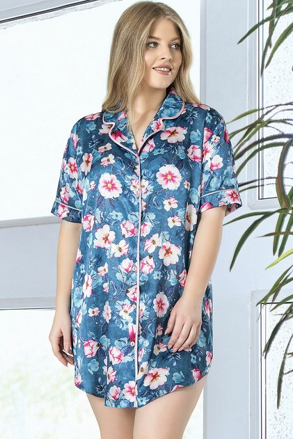 Satin Whole Button Shirt Tunic,160880