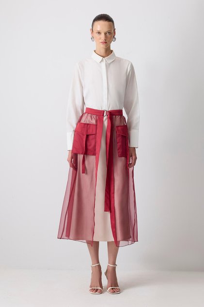ORGANZA ATTACHED SKIRT WITH POCKET DETAIL