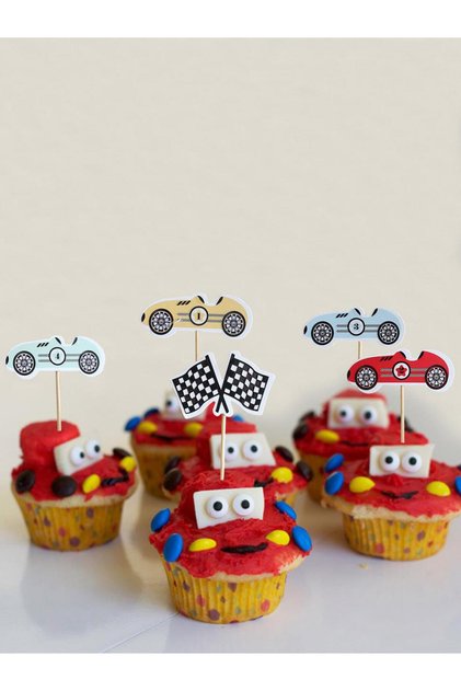 Yarış Arabaları Temalı Kürdan Figürlü Pasta Süsü Cupcake Kürdanı 10'lu