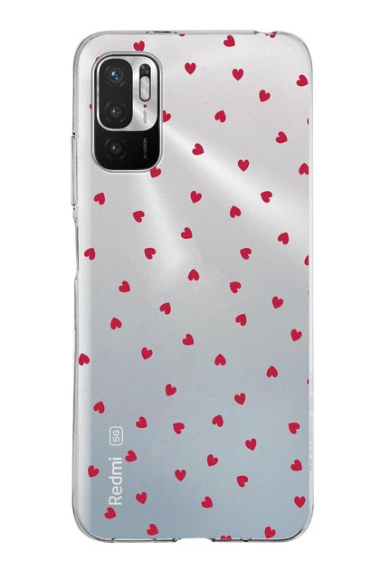Redmi Note 10 5g Compatible Red Hearts Design Clear Silicone Case