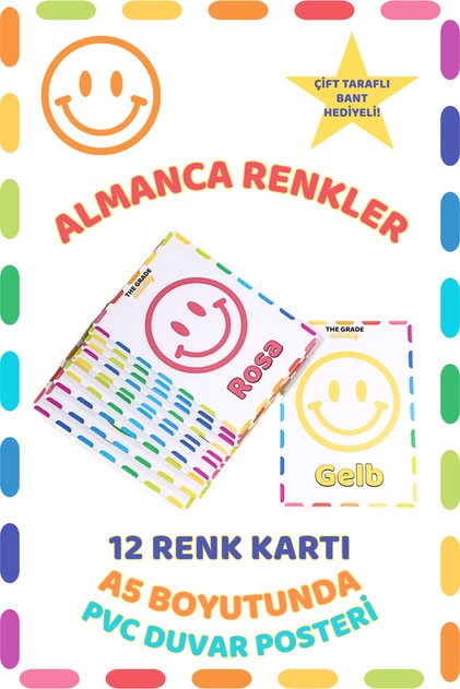 Almanca Renkler Öğreten Yaz-Sil PVC Duvar Posteri Çocuklar İçin Eğitici Poster Almanca Dil Eğitimi