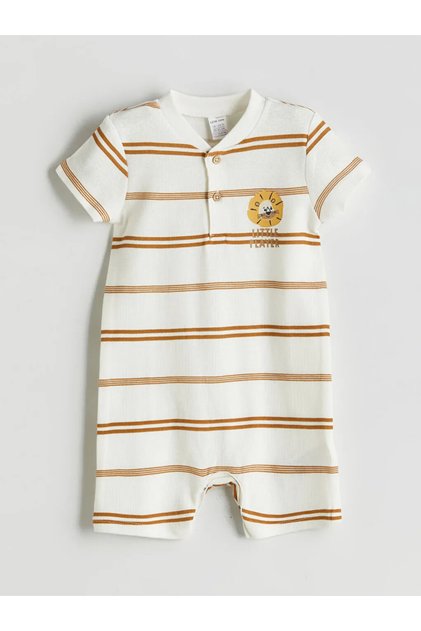 LCW baby Ecru Crew Neck Baby Boy Interlock Jumpsuit