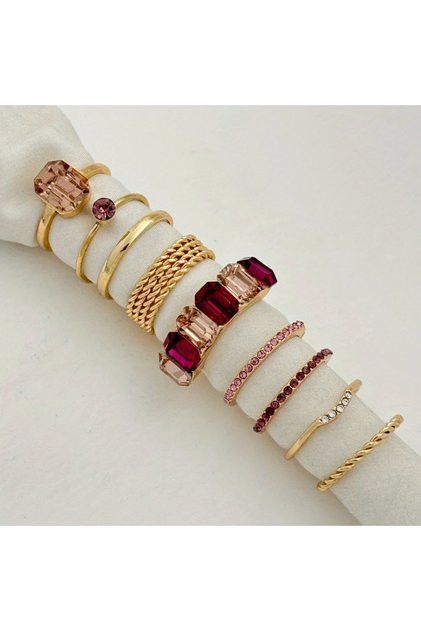 Vanta Gold Color - 9 Colorful Stones Stylish Design Vintage Multiple Gold Ring Set