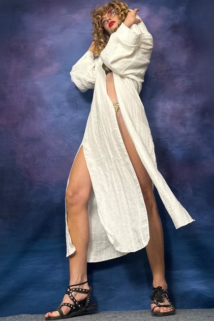 Bamboo white hooded beach kimono cardigan