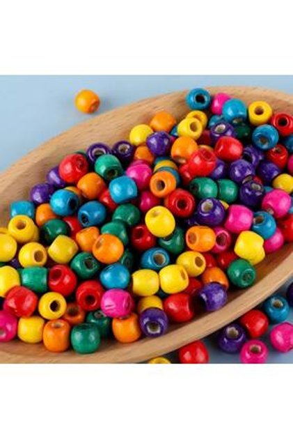 Karışık Renkli Boncuk, Emzik zinciri Ahşap Boncuk, Kuş Süsü Boncuk, Süsleme Boncuk 8mm (50gr-295adt)