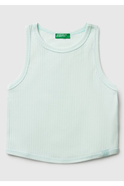 Girl's Water Green Corded Crop Tank Top