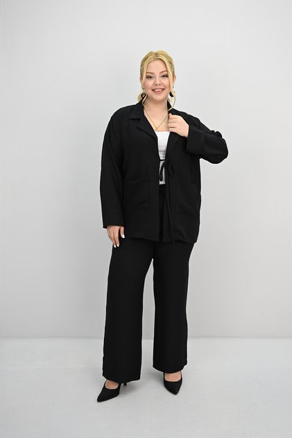 Women's Large Size Tie-Up Loose Wide Leg Bottom-Top Suit 8195-25