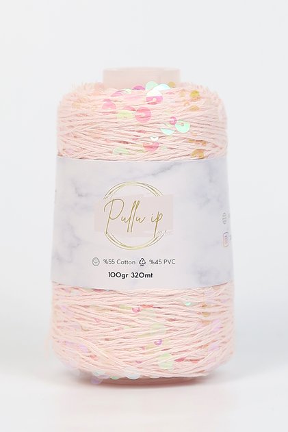 Pullu İp 100 gramlık bobinlerinde 320 metre uzunluk Pul Boyutu: 3mm+6mm