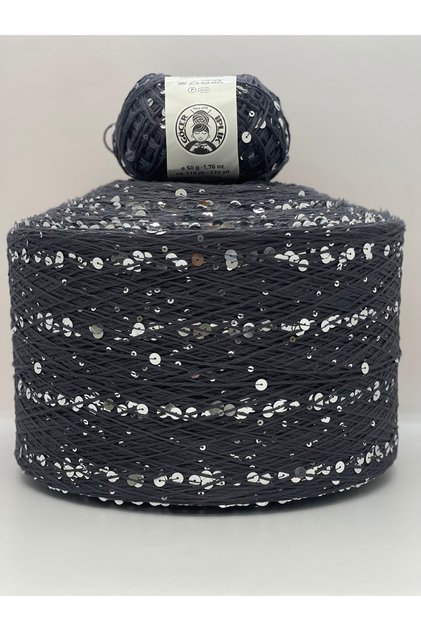 Knitting Yarn / Bag Yarn 100% Dark Gray Cotton 3+6 Silver Sequins 50Gr X 2 =100Gr