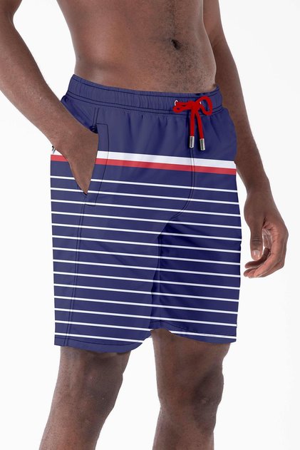 Long Length Model Water Repellent Digital Printed Men's Beach Shorts Swimwear 237-Navy Blue