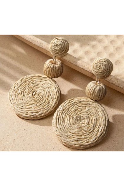 Bohemian Woven Straw, Summer, Beach Earrings