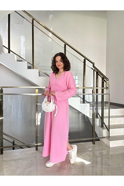 Sude Kzanlkl Long Sleeve Muslin Dress with Elastic Waist- Trendyol