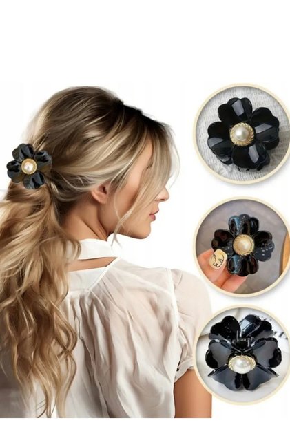 Women's Pearl Azalea Flower Gold Figured Black Latch Buckle 1 Piece