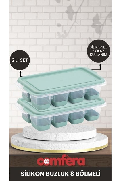 2'Li Mini Silikon Buz Kalıbı - 8 Bölmeli Buz Küpü Kabı - Kolay Kullanım