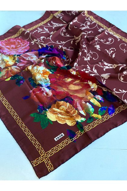 Sura Silk Scarf 43898 Brown Mixed Pattern