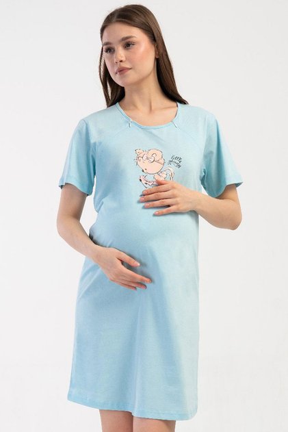 Women's Short Sleeve Maternity Blue Nightgown C2T3N0O114
