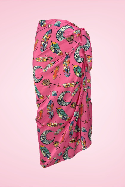 Fuchsia Bohemian Native American Patterned Long Pareo Satin Women's Beach Dress New Season