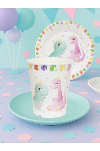 Sevimli Dinozor Temalı Bardak Karton Doğum Günü Bardağı 8'li