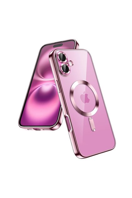 Carcasă pentru iPhone 16, Luxe Armor, Magsafe, protecție cameră, silicon, transparentă, roz