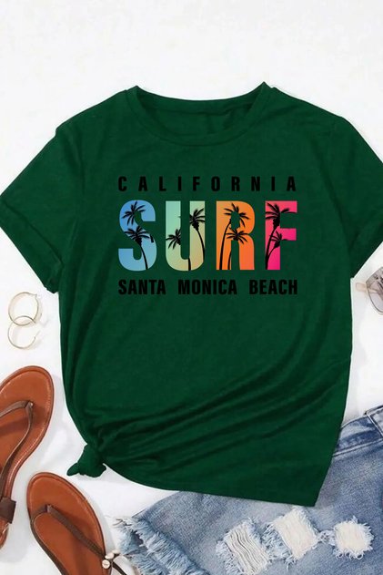 Unisex Surf Printed Relaxed Cut Green T-Shirt
