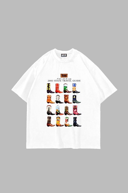 Cowboy Boots Printed Oversize Unisex White Tshirt