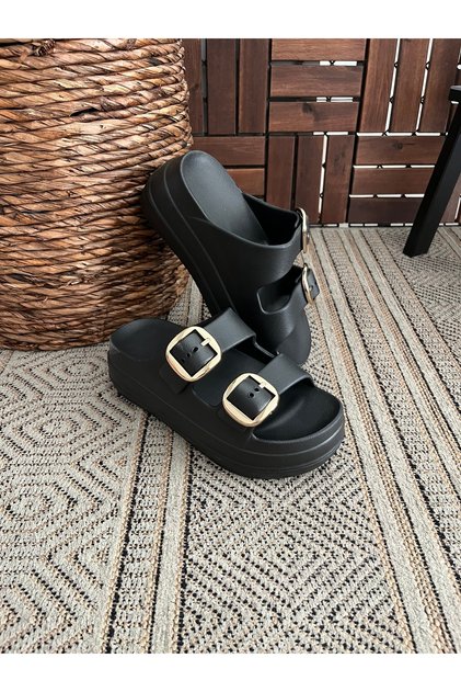 High Double Buckle Thick Soled Slide Slippers Garden Beach Pool Sea Summer Daily Slippers