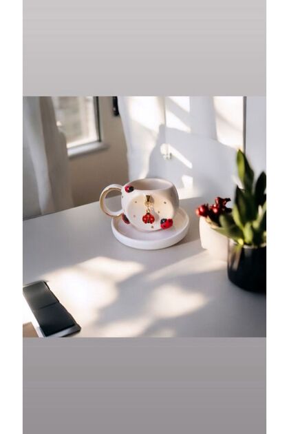 Handmade Ladybug Charm Ceramic Cup