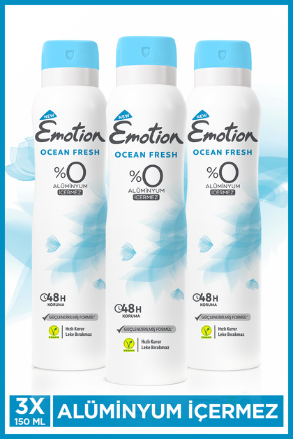Ocean Fresh Kadın  Alüminyumsuz Vegan Deodorant 3x150ml Hızlı Kurur, Leke Bırakmaz