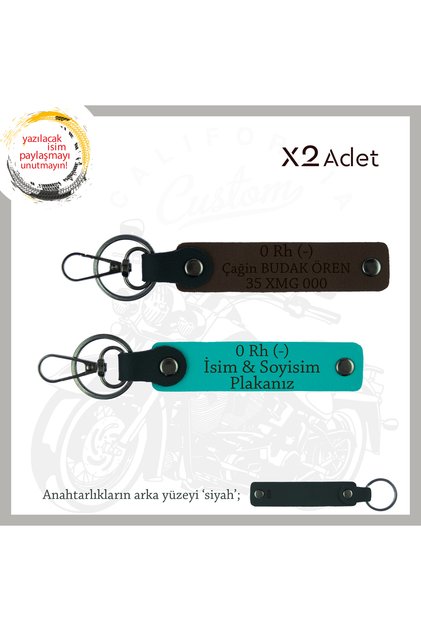 Motor Enthusiast'S, Custom X2 Keychain with Name Plate and 0- Blood Type Lettering, K Turquoise-K Brown-Syh
