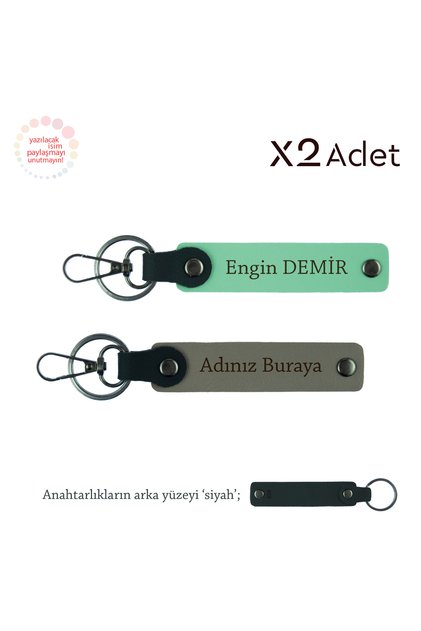 Kuzene Meaningful Armağan, Set of 2 Keychains with Name and Surname Written, Ash Gray-Green-Black
