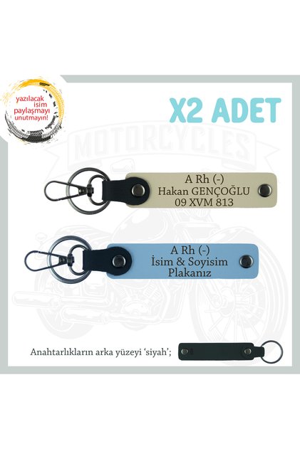 Name Plate and a Rh (-) Blood Group Written X2 Keychain Set, Blue-S Coffee-Syh, Suitable for Biker Style