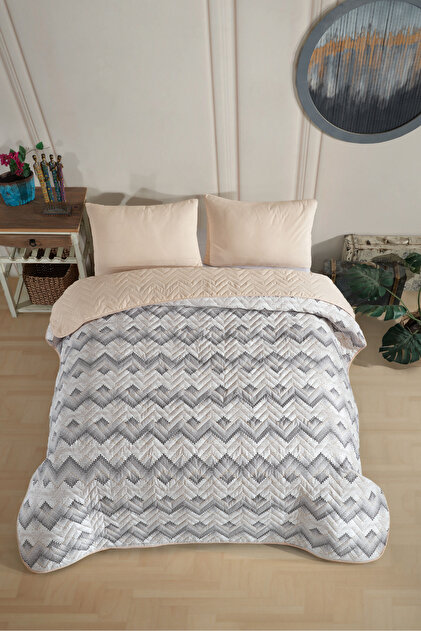 Double Patterned Quilted Double Sided Colorful Pique Bedspread Set 200X230 cm (Without Sheets)