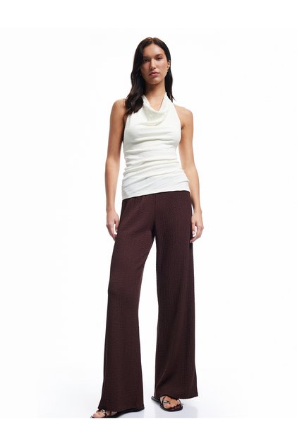 Standard Waist Textured Straight Wide Leg Pants