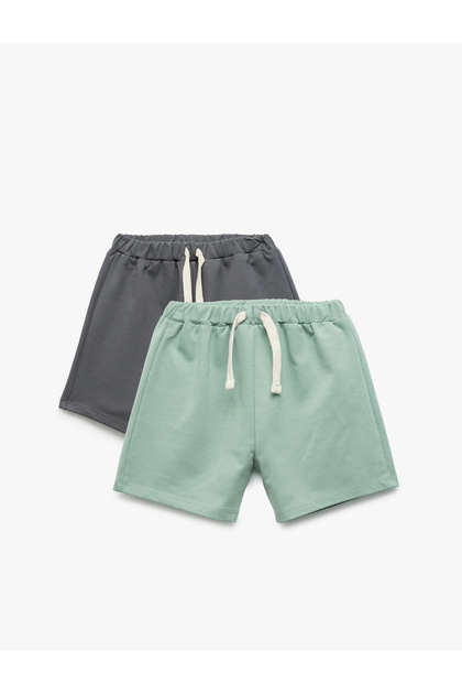 Cotton Lace-Up Waist 2'Li Shorts Set