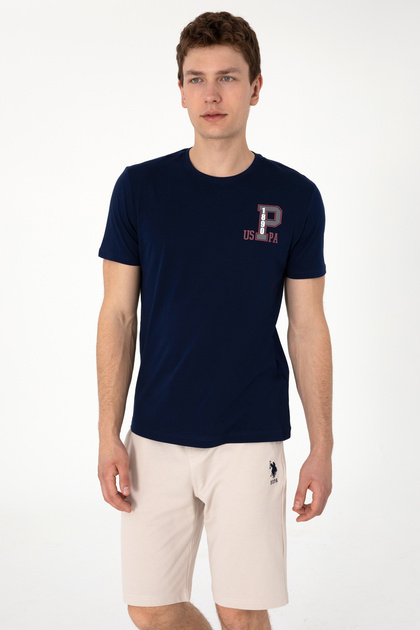Marineblaues T-Shirt mit normaler Passform und Rundhalsausschnitt für Herren 50306897-VR033