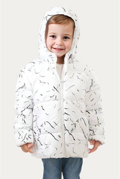 Boys White Removable Hooded Water & Windproof Winter Puffer Jacket & Coat & Parka with Pockets