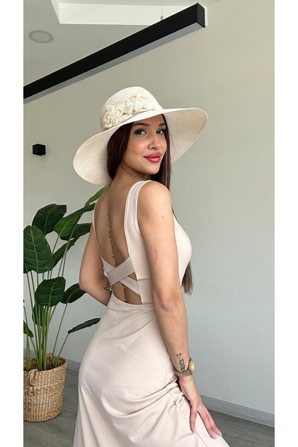Square Neck Back Cross Low-Cut Lycra Long Flared Dress