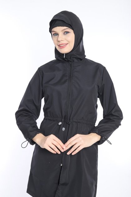 Lace-Up Detailed Hijab Swimsuit, Zippered Suit Oversized