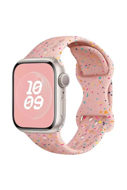 Curea perforată cu picături colorate, Sport, pentru Apple Watch, silicon, roz - 44/45/46/49 mm