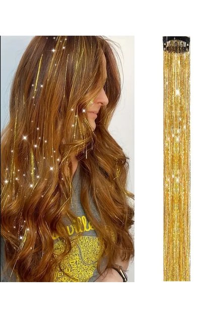 Altın Sarısı / Klipsli Hair Tinsel Saç Simi - Htk18
