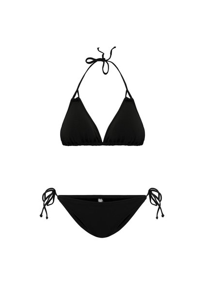 Women's Black Stella Halterneck Drawstring Triangle Bikini Set