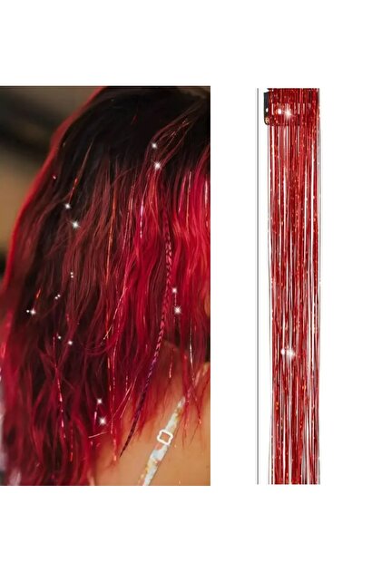 Kırmızı / Klipsli Hair Tinsel Saç Simi - Htk14