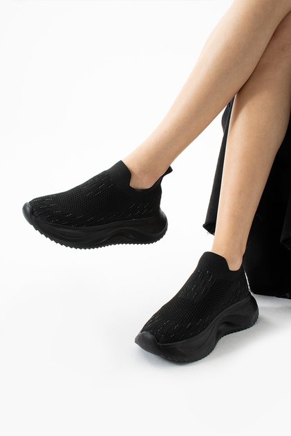 Women's Stone Detailed Laceless Thick Sole Comfortable Memory Foam Insole Sneaker Sports Shoes
