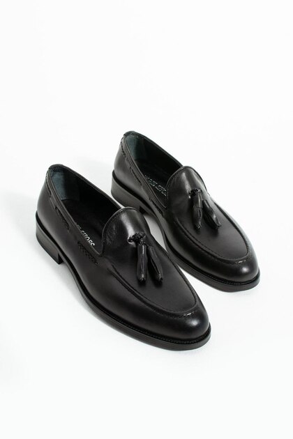 Men's Black Loafer Analine Leather Corcik Shoes
