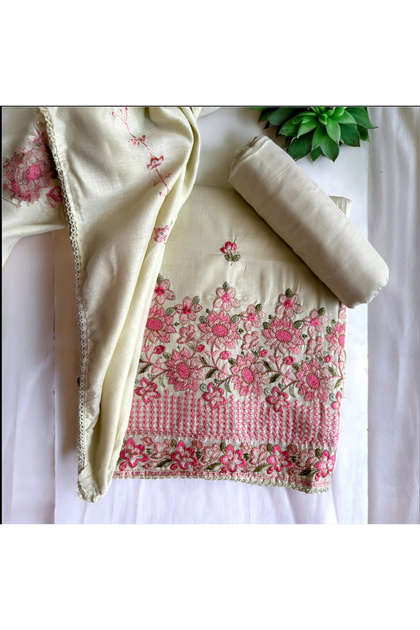 Traditional Hand-stitched Border Design Unstitched Dress Material