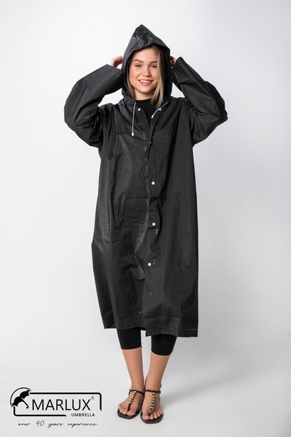 Women's Men's Raincoat Hooded Snap Fastener Eva Black Raincoat M21mrc881r03