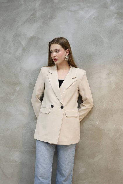 Women's Blazer Jacket Cream Single Button Office Use