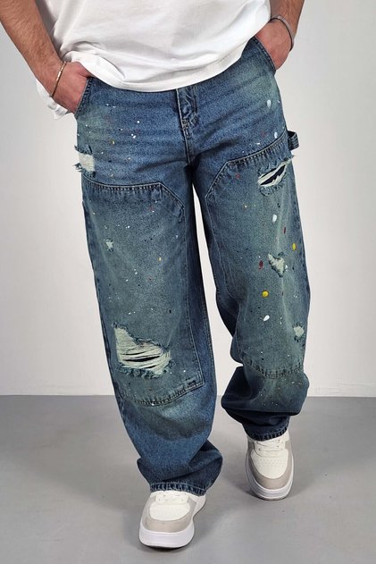 High Quality Men's High Waist Worker Style Skater Jean C368-Green-Tint